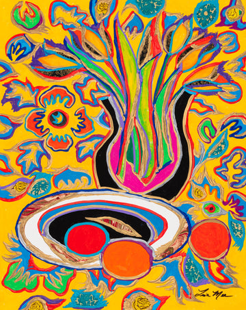 Tulips on a Gleaming Yellow Tapestry